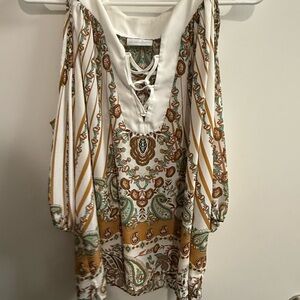 New York & Company Paisley Blouse - White, Green, Brown